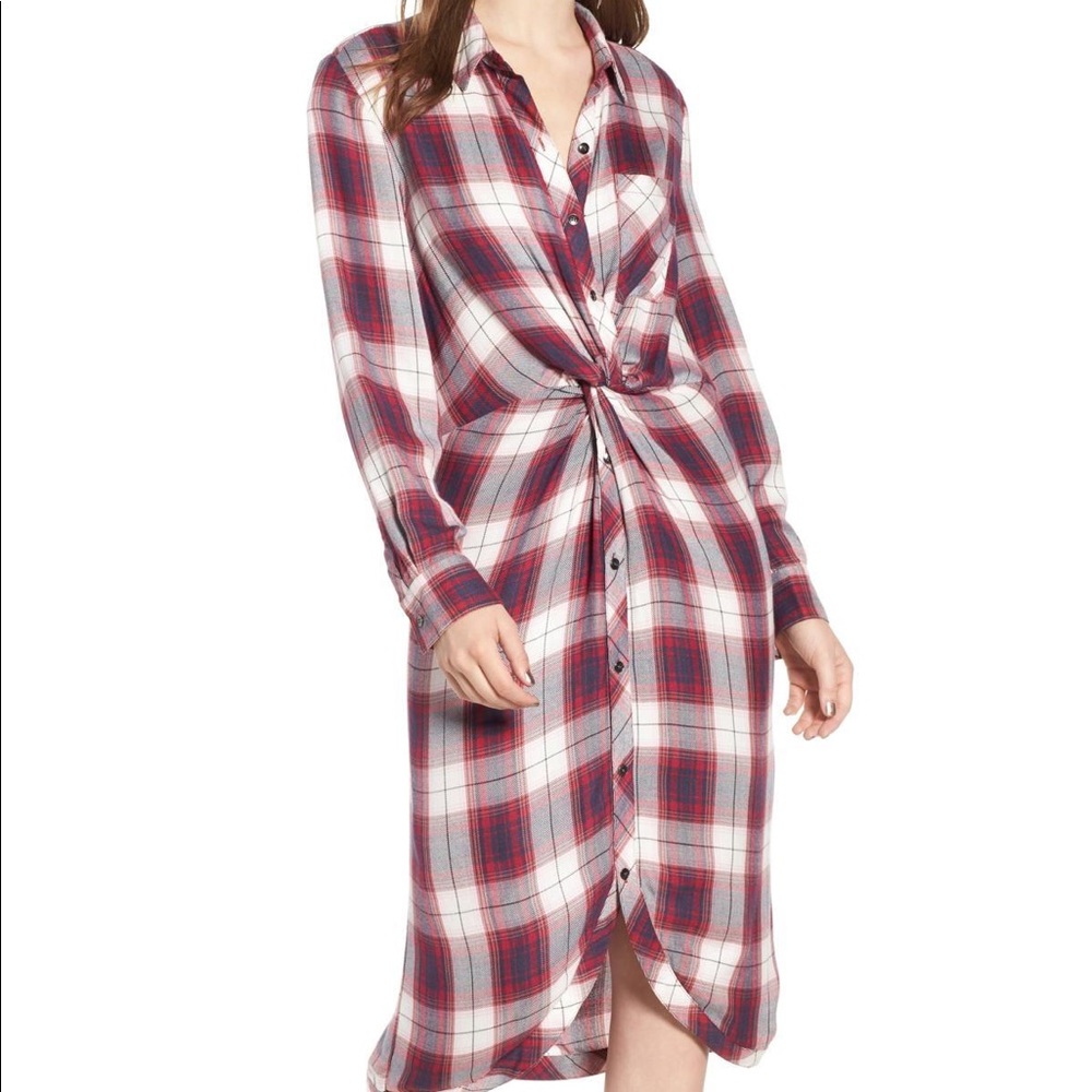 NWOT Caslon Twist Front Plaid Shirtdress